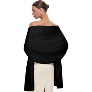 Women's Black Luxury Silk Satin Scarf Shawl Wrap Elegant And Stylish Accessory
